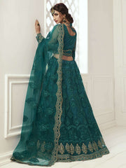 Heritage Teal Green Heavy Embroidered Net Bridal Lehenga Choli