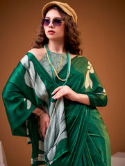 Green Digital Print Satin Silk Saree