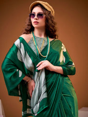 Green Digital Print Satin Silk Saree