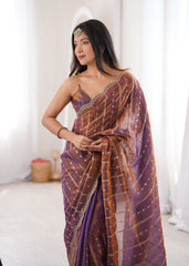 Purple Fendi Satin Sequence Embroidery Saree