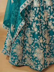 Stunning Teal Green Silk Function Wear Lehenga Choli With Dupatta