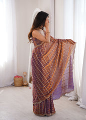 Purple Fendi Satin Sequence Embroidery Saree