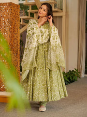 Green Digital Print Cottan Anaraki Style Suit