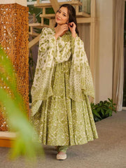Green Digital Print Cottan Anaraki Style Suit