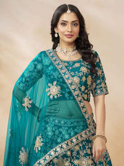 Stunning Teal Green Silk Function Wear Lehenga Choli With Dupatta