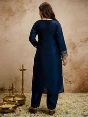 Navy Blue Designer Chanderi Cottan Partywear Kurta Set