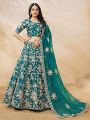 Stunning Teal Green Silk Function Wear Lehenga Choli With Dupatta