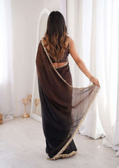 Black Fendi Satin Lace Work Saree