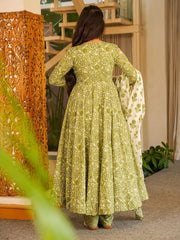 Green Digital Print Cottan Anaraki Style Suit
