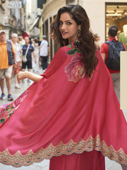 Embroidered Work Crepe Silk Readymade Salwar Suit In Pink