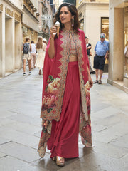 Embroidered Work Crepe Silk Readymade Salwar Suit In Pink