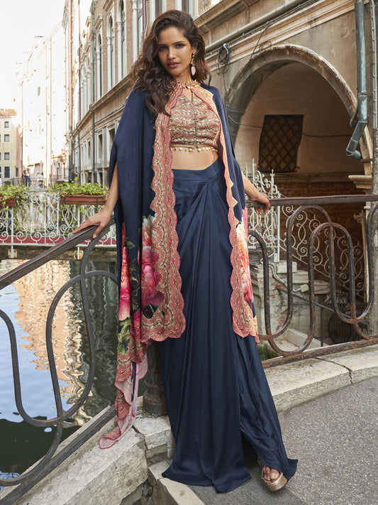 Ethnic Blue Crepe Silk Salwar Suit