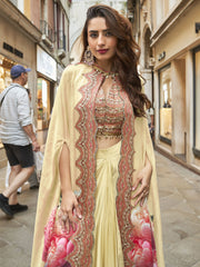 Cream Embroidered Work Crepe Silk Salwar Suit