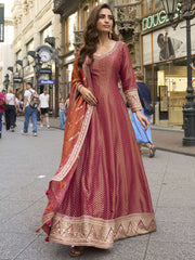 Red And Orange Traditional Embroidery Anarkali Suit