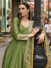Green And Yellow Traditional Embroidery Anarkali Suit