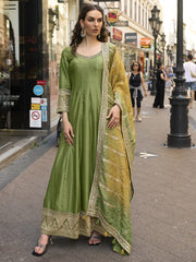 Green And Yellow Traditional Embroidery Anarkali Suit
