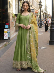 Green And Yellow Traditional Embroidery Anarkali Suit