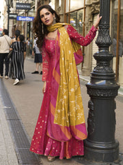 Magenta And Yellow Traditional Embroidery Anarkali Suit