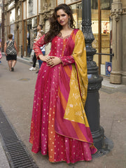 Magenta And Yellow Traditional Embroidery Anarkali Suit