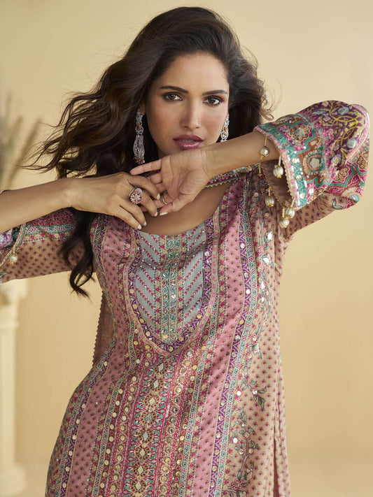 Crepe Silk Readymade Salwar Suit In Multi Colour