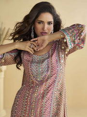 Crepe Silk Readymade Salwar Suit In Multi Colour