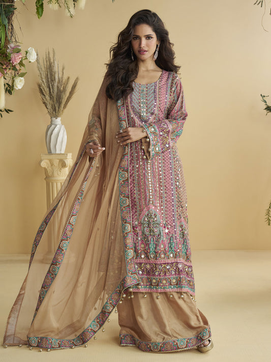 Crepe Silk Readymade Salwar Suit In Multi Colour