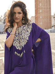 Purple Crepe Silk Zari Sequins Zardosi Thread Embroidered Indowestern Suit Festive Wear