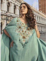 Sea Green Crepe Silk Zari Beads Sequins Zardosi Thread Embroidered Indowestern Suit Festive Wear
