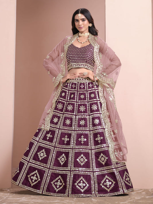 Purple Embroidered Art Silk Festive Lehenga Choli