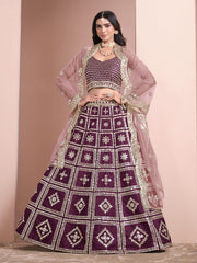 Purple Embroidered Art Silk Festive Lehenga Choli