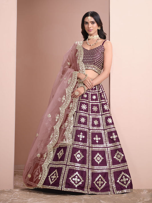 Purple Embroidered Art Silk Festive Lehenga Choli
