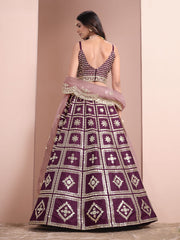Purple Embroidered Art Silk Festive Lehenga Choli