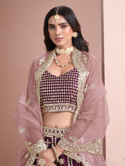 Purple Embroidered Art Silk Festive Lehenga Choli