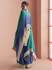 Embroidered Gota and Mirror Work Silk Salwar Suit In Blue and Cream Colour