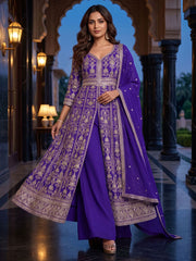 Purple Slit Anarkali Style Wedding Palazzo Suit