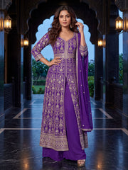 Purple Slit Anarkali Style Wedding Palazzo Suit