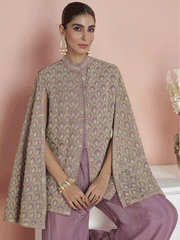 Pastel Purple Chinon Silk Sequins Embroidered Zari Indowestern Set and Suit Festive Wear