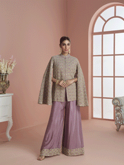 Pastel Purple Chinon Silk Sequins Embroidered Zari Indowestern Set and Suit Festive Wear