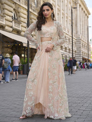 Indo Western Peach Jacket and Dhoti Style Dress