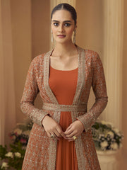 Orange Trendy Jacket Style Wedding Look Anarkali Suit