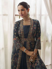 Blue Trendy Jacket Style Wedding Look Anarkali Suit