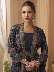 Blue Trendy Jacket Style Wedding Look Anarkali Suit