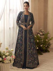 Blue Trendy Jacket Style Wedding Look Anarkali Suit