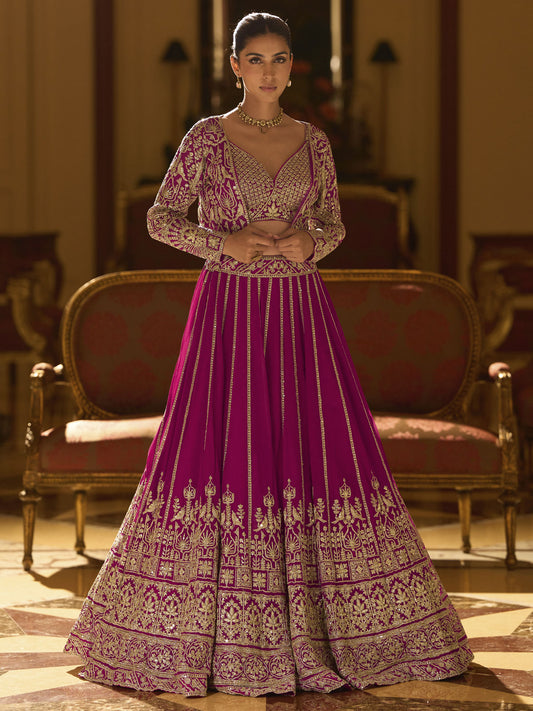 Pink Georgette Embroidered Work Readymade Lehenga Choli