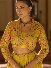 Excellent Yellow Georgette Lehenga Choli with Embroidered Work