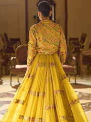 Excellent Yellow Georgette Lehenga Choli with Embroidered Work