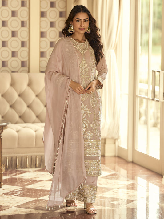 Dusty Rose Handwork Embroidery Pant Style Suit