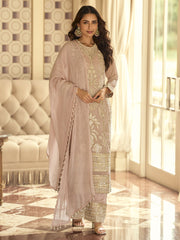 Dusty Rose Handwork Embroidery Pant Style Suit