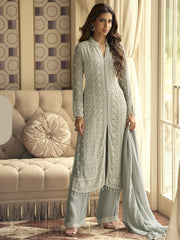 Grey Handwork Embroidery Pant Style Suit
