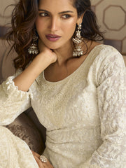 White Handwork Embroidery Palazzo Style Suit